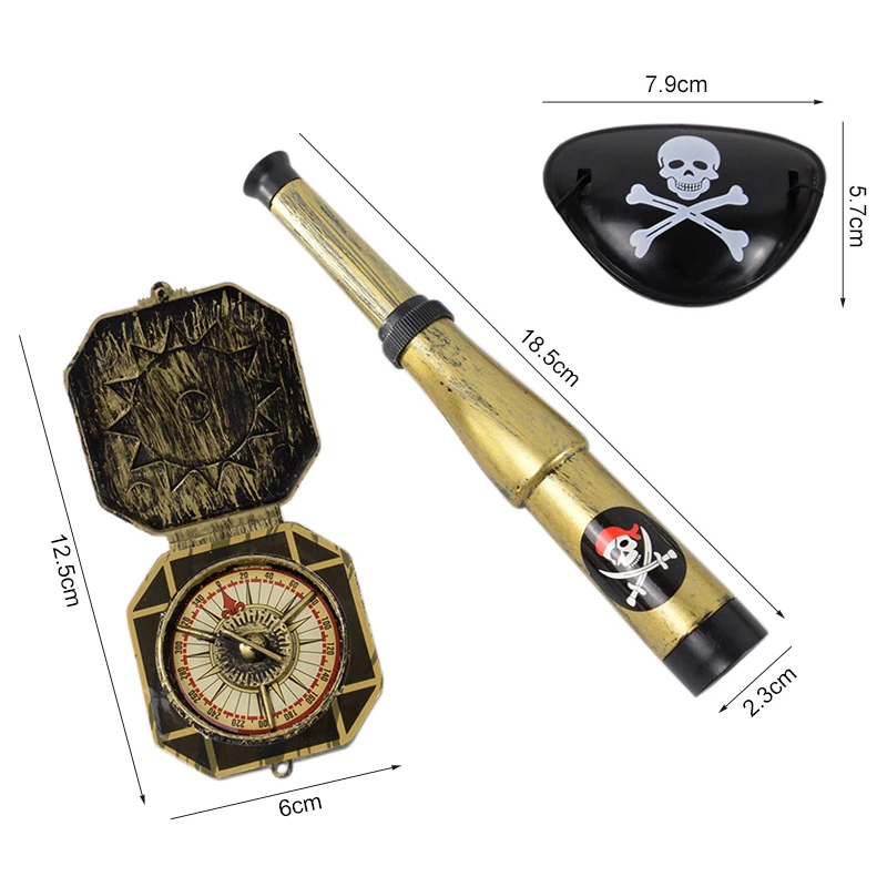 1/3Pcs Pirate Theme Party Cosplay Accessories Knife Eye Patch Compass Telescope For Halloween Kids Birthday Party Favors