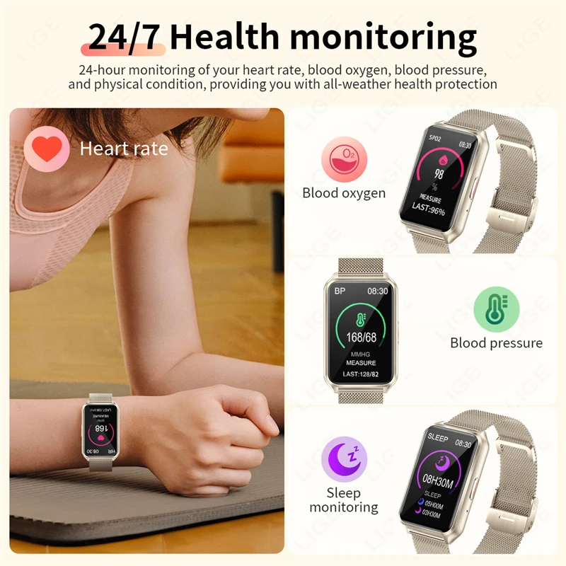 LIGE แฟชั่นผู้หญิงสมาร์ทนาฬิกาผู้ชายนาฬิกากีฬาฟิตเนส Heart Rate Health Monitor Custom Dial Voice Assistant เพลง Smartwatch