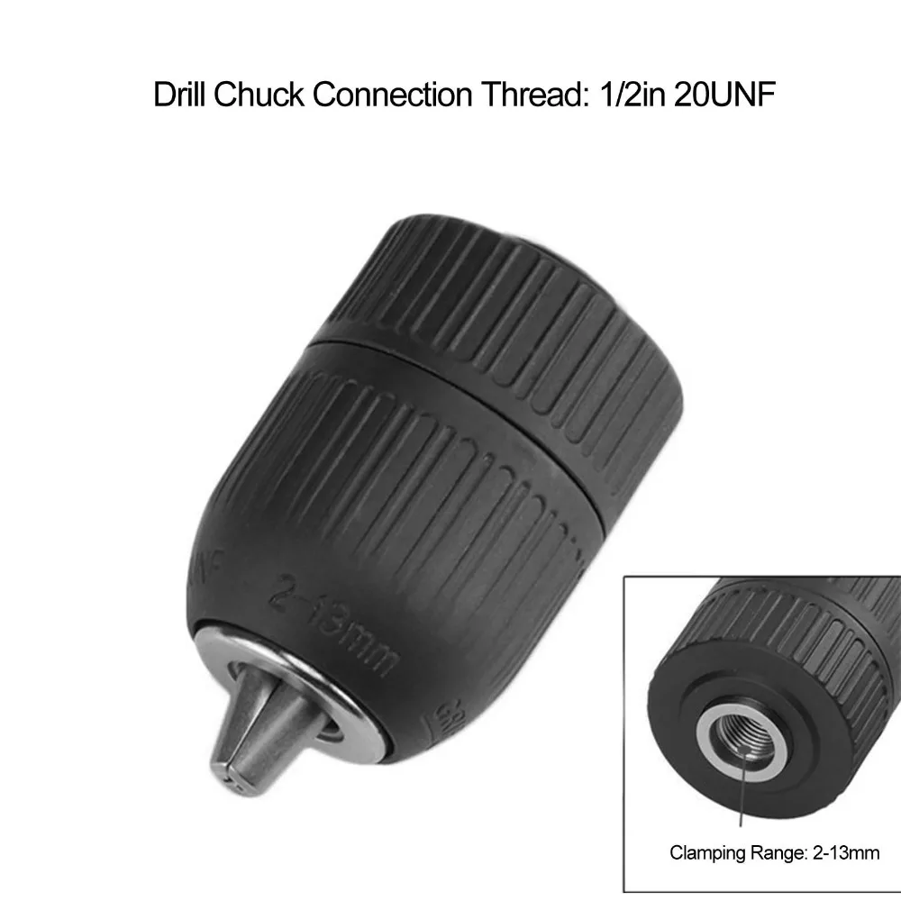

Самозатягивающийся сверлильный патрон с резьбой 1/2 дюйма, 20UNF, диапазон зажима 2,0–13 мм, шестигранный хвостовик, электрический ударный гайковерт без ключа, дизайн без ключа