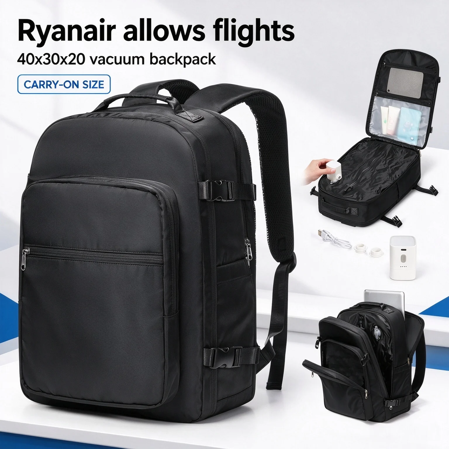 Vacuum Backpack Men's Backpack Ryanair Hand Luggage 40x30x20, Travel Backpack Hand Luggage Airplane Cabin Bag Laptop Backpack