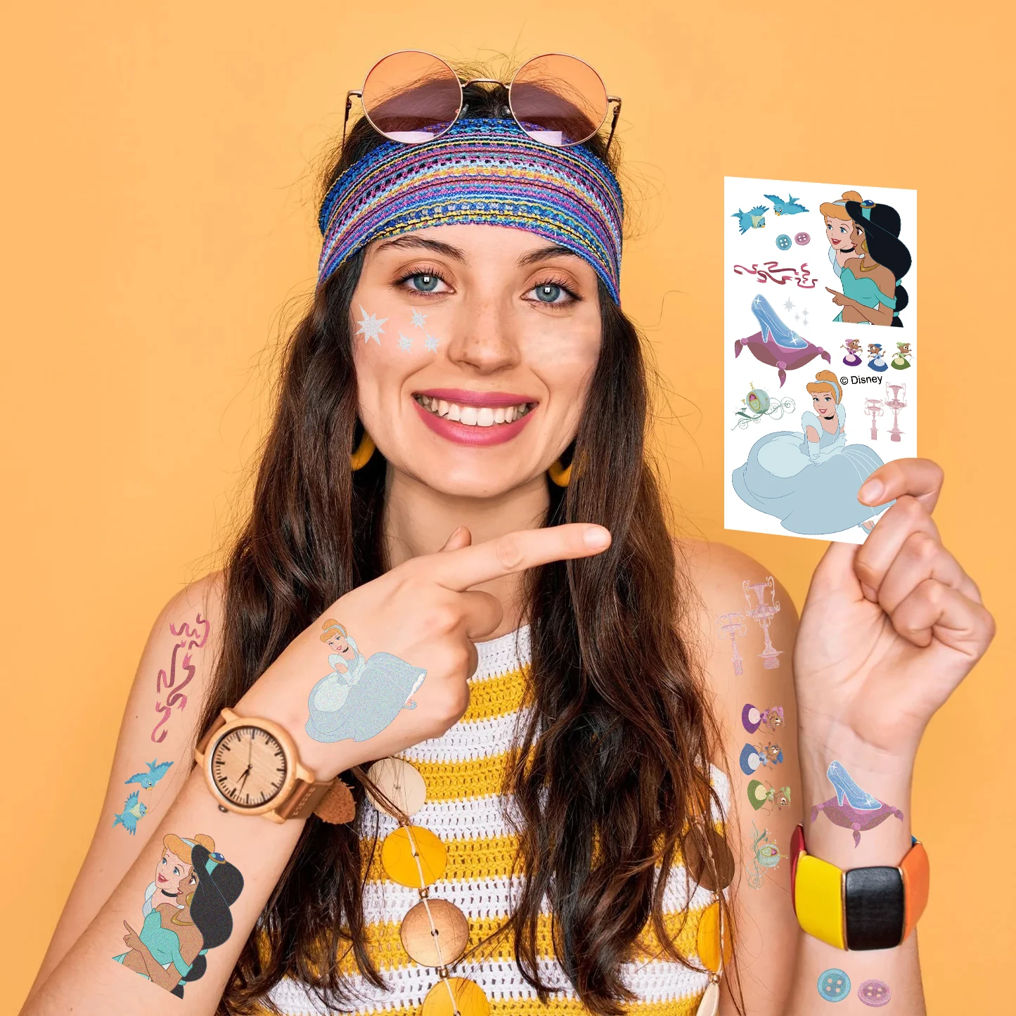 Disney-Misturado Princesa Sereia Tatuagem Adesivos, Adesivo Impermeável dos Desenhos Animados, Sofia Figura, Presente de Aniversário Kids, Meninas, 10 Folhas