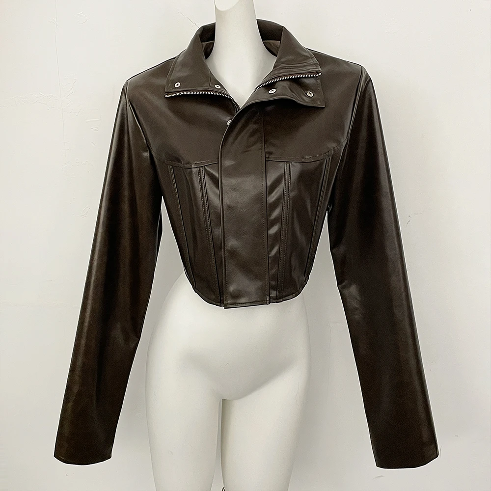 

Весенняя женская куртка из искусственной кожи, однотонная, с регулируемой талией, с длинными рукавами, новинка в категории пальто