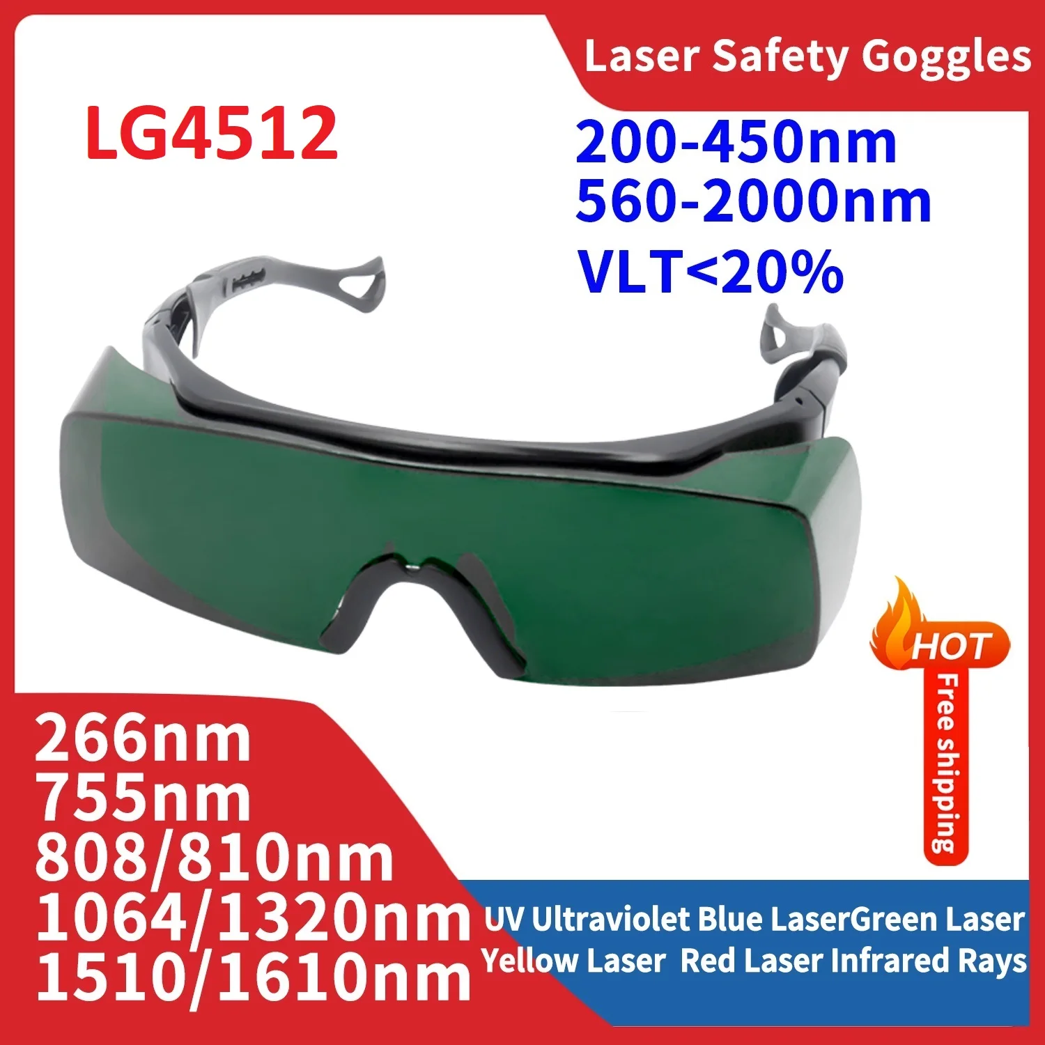 Laser Safety Glasses Absorption Type 200-2000nm Laser Protective Goggles Diode Nd yag Laser Engraver Cutter Protection Glasses