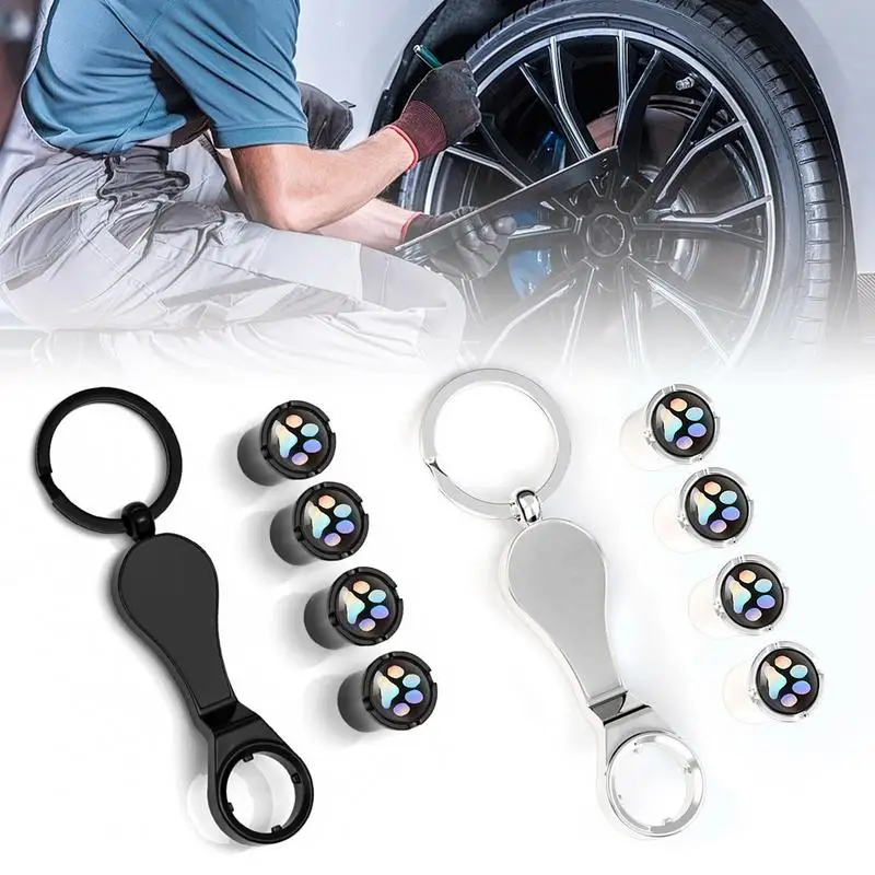 Car Tire Caps Anti Theft Airtight Cover Stem Air Caps Car Wheel Air Tire Valves With Keychain Ring Auto Dust Proof Stem Covers