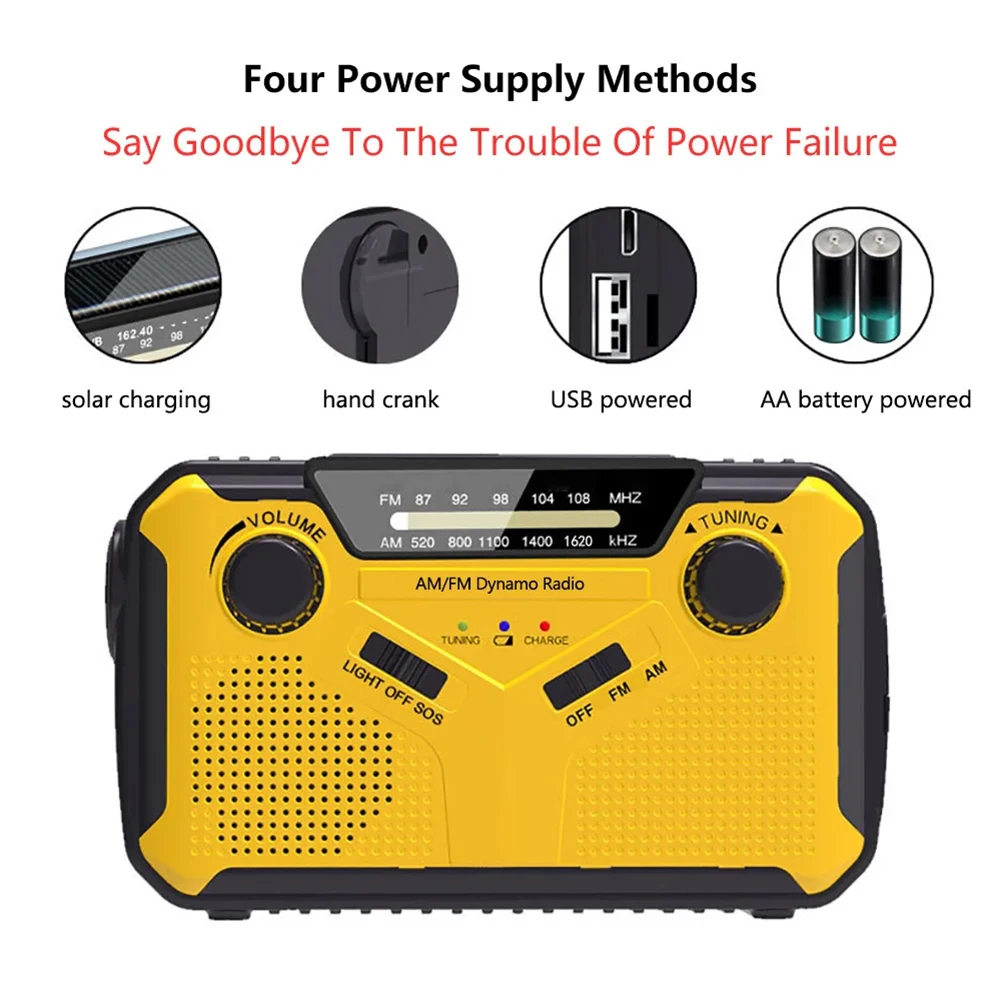 Emergency Radio with LED Flashlight Power Bank SOS Hand Crank Radio Emergency Weather Radio for Emergency Camping Storm Survival