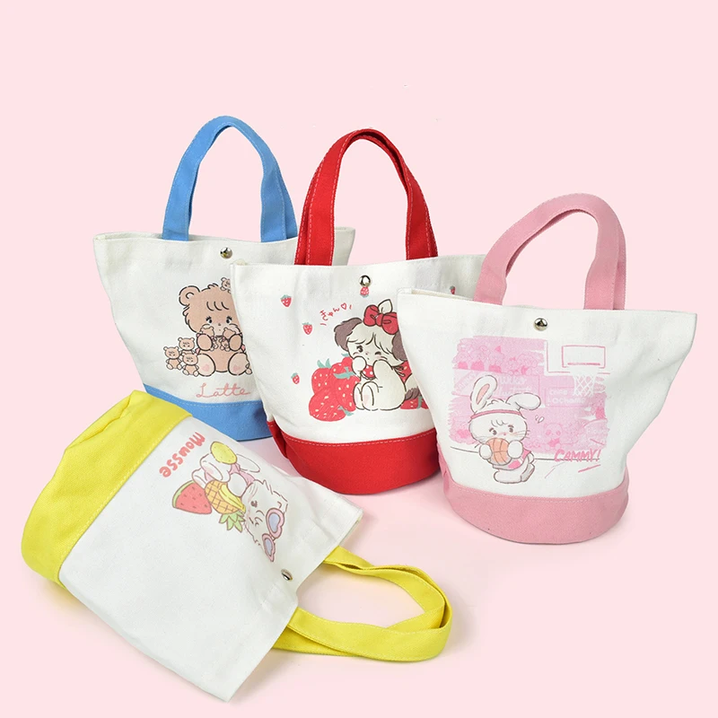 Cartoon Cute Mikko Character Bucket Bag Canvas Cylinder Handbag Girls Lunch Bag