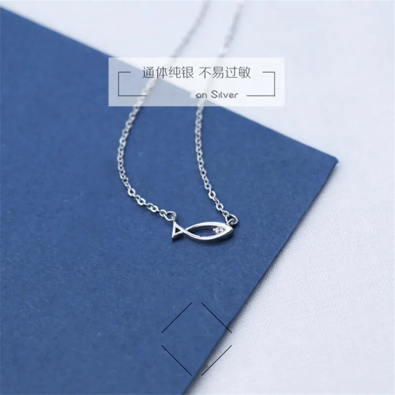 New Personality Sweet Fish Cute Fashion Jewelry 925 Sterling Silver Temperament Crystal Eyes Hollow Fish Pendant Necklaces XL064