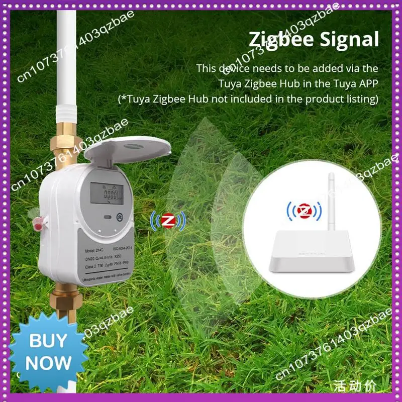 Medidor de agua ultrasónico Ltem Tuya Zigbee DN20 con válvula pantalla LCD cantidad de agua medidor de consumo de flujo IP68 impermeable