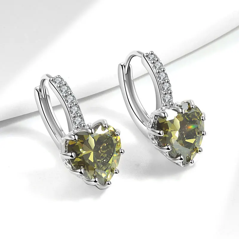 

Genuine Natural Green Peridot 925 Sterling Silver Heart Hoop Earrings for Women Fashion Statement Gemstone Fine Jewelry Huggies
