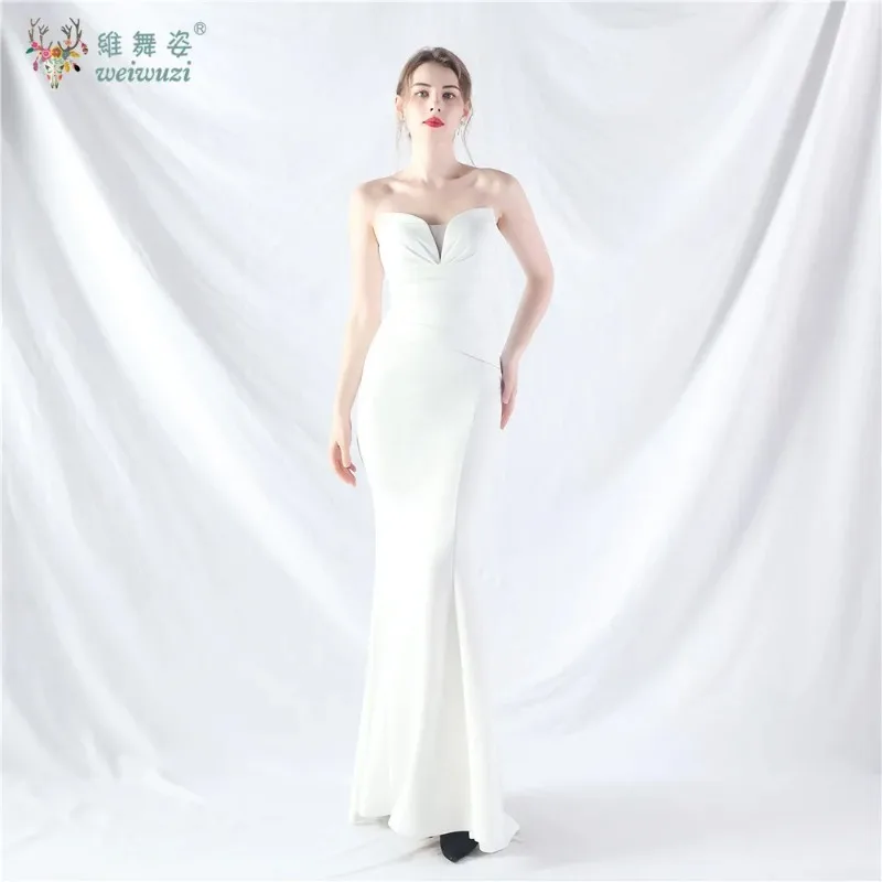 Gaun Musim Panas Maxi Hitam Bodycon Punggung Terbuka Seksi Gaun Malam Tanpa Tali Panjang Pernikahan Mewah Elegan Wanita Gaun Ekor Ikan Pesta