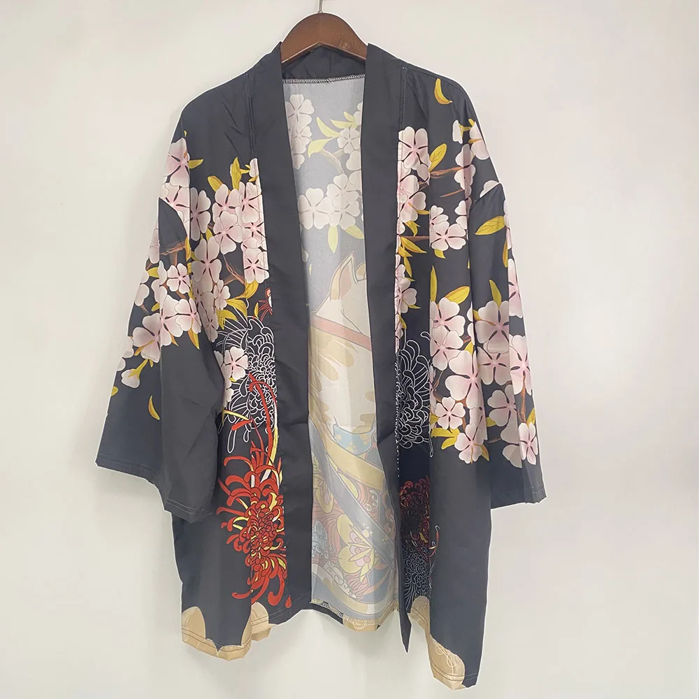 Japanese Cat Print Kimono Adult Yukata Samurai Kimonos Shirt Clothing Traditional Haori for Men Women Harajuku Cardigan