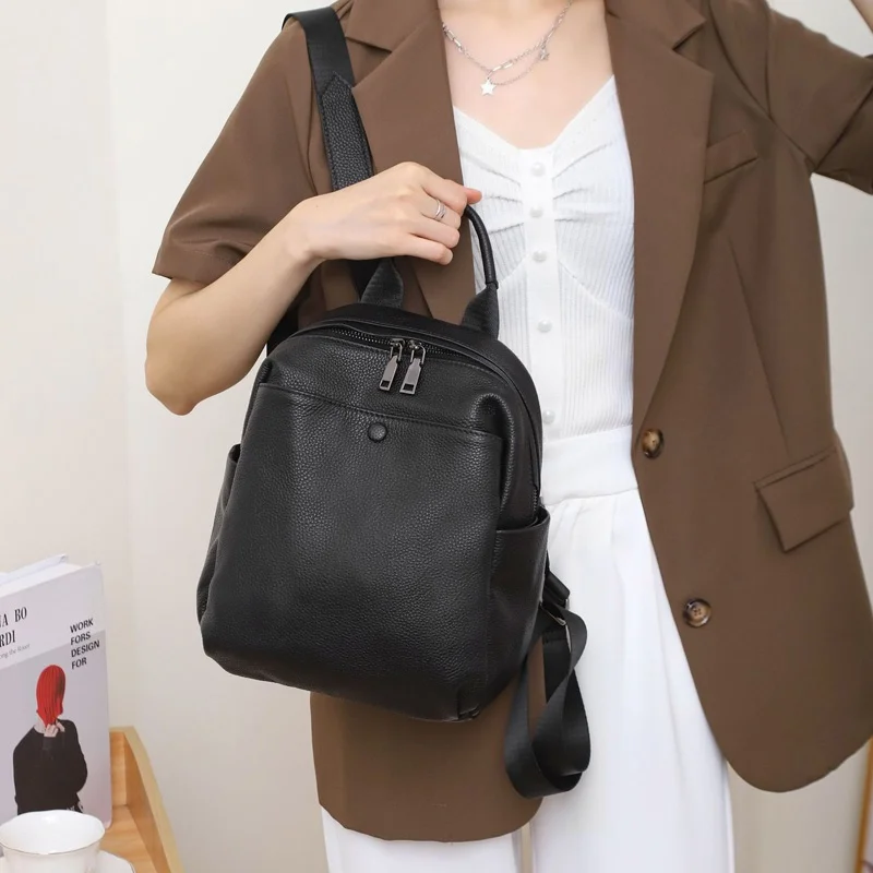 Casual Genuine Leather Bagpack Small Real Cow Leather Backpack Anti-theft Ladies Travel Shoulder Bag