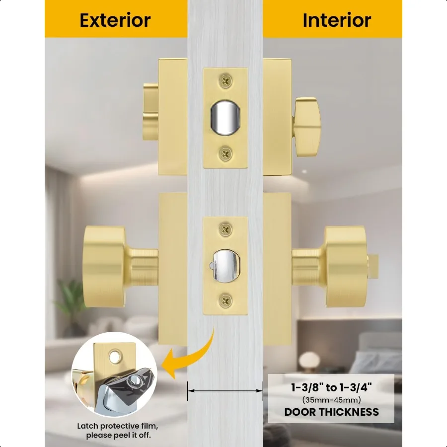 مقبض الباب الخارجي الذهبي مع مجموعة قفل الباب الخارجي الذهبي المصقول المعاصر مع ديدبولت النحاس الثقيل Fr