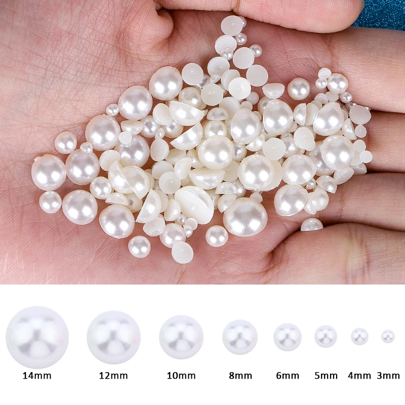 DUCRYSTAL 3mm-14mm ABS Half Round Pearl Resin Flatback pearls Glitter Beads For Nail Arts Make-up Clothing Decoration