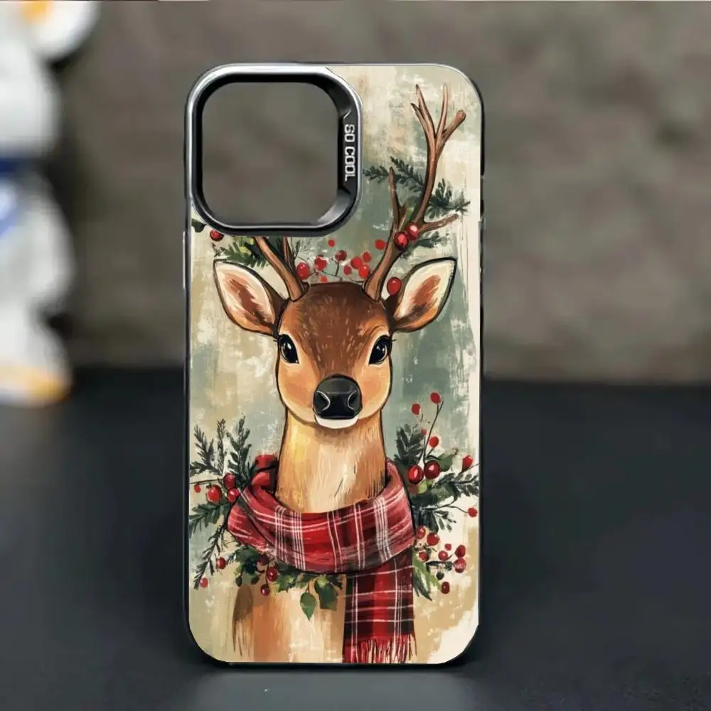 Bonita funda de teléfono con diseño de ciervo navideño adecuada para iPhone 17 16 15 14 13 12 11 Pro/Max/Plus, funda trasera anticaída y antigolpes