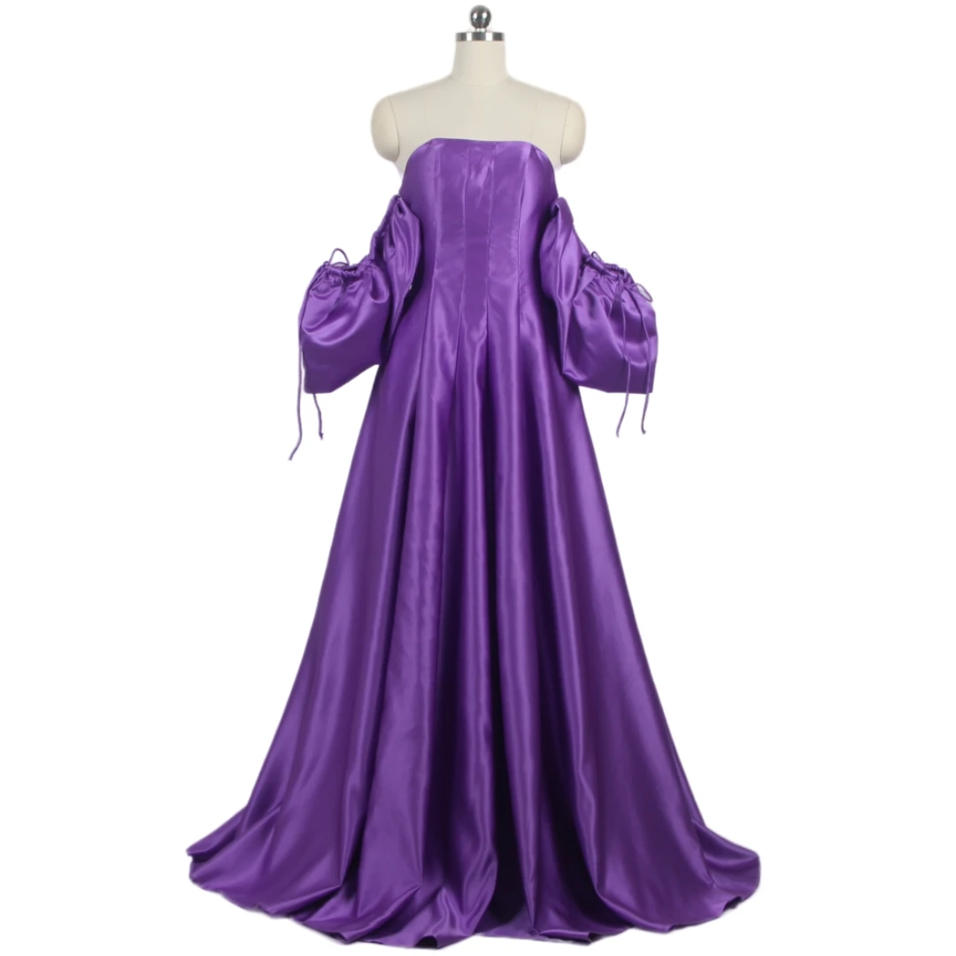 

It's Yiiya Evening Dress purple Satin Strapless Short Sleeves Floor-Length A-Line Plus size Party Formal Dresses Lady B1461