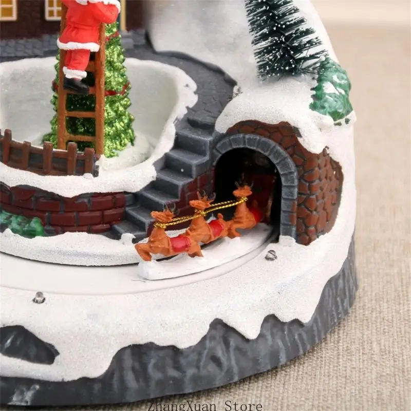 Animated Musical Christmas Gingerbreads Village House Statue with Rotating Santa 3XUF
