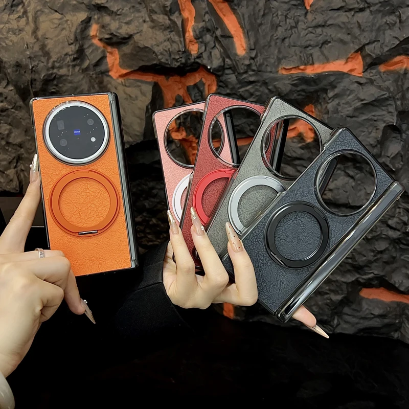 

For Vivo X Fold 5 Case Luxury Hinge Magnetic PU Leather Ring Stand Holder Cover For VIVO X Fold5