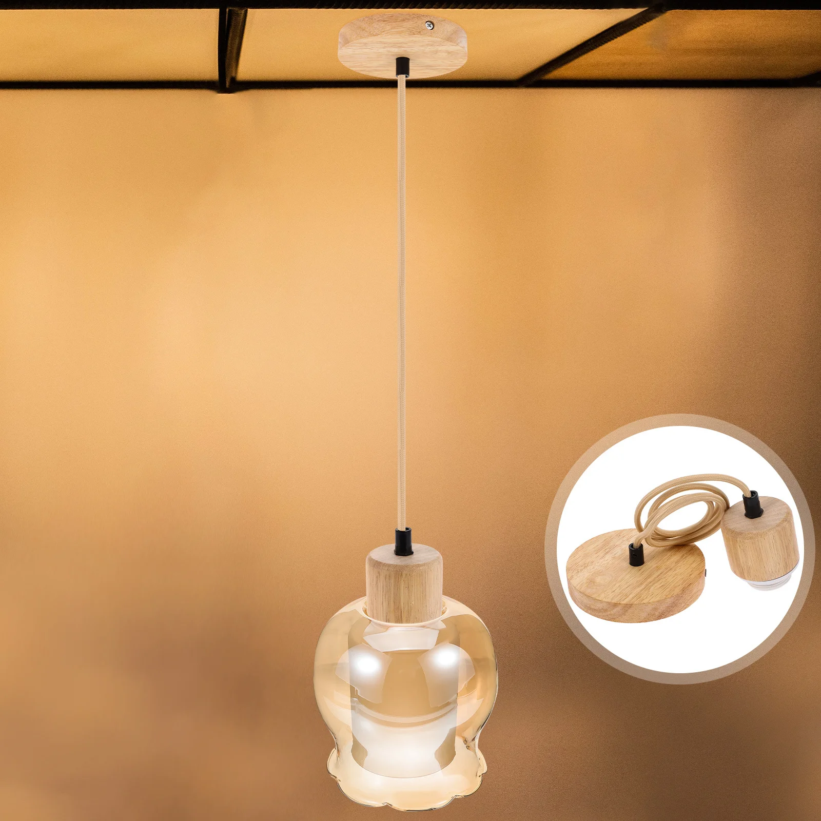 

1pc Solid Wood Pendant Light Lamp Base Screw-In Bulb Holder For Kitchen Bedroom Restaurant Library Hanging Lamp Fixture Parts