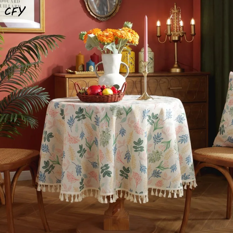 American Colorful leaf tassels Round Tablecloth Table Cover Round Chicken Table Cloth Tablecloth for Table Tea Round Table Map