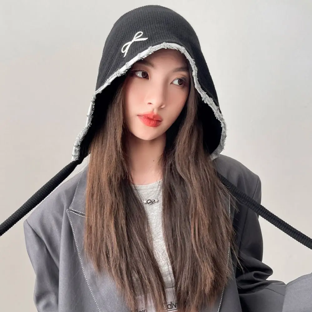 Casual Retro Wasteland Sweet Hat Vintage Korean Bow Knitted Hat Weave Warm Knit Pullover Cap Streetwear