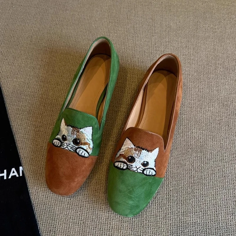 نساء موضة حذاء مسطح 35-40 مربع رئيس اليوسفي بطة اللون قدم واحدة الركاب Lefou أحذية تنفس مريحة حذا فردي للسيدات #5