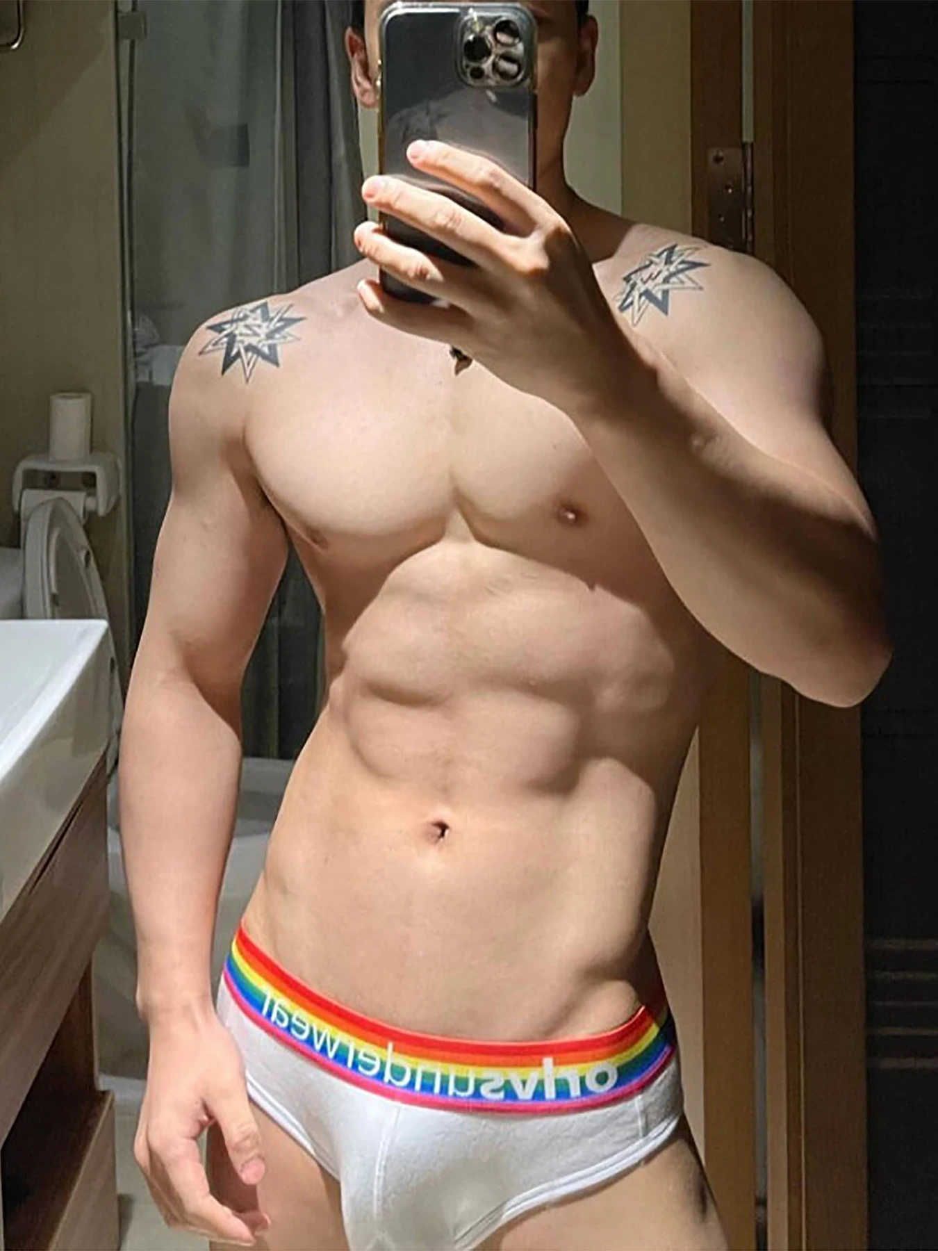 Sexy men's triangle pants rainbow waistband made of cotton comfortable low waist bulging hip lifting sports fitness trend underw