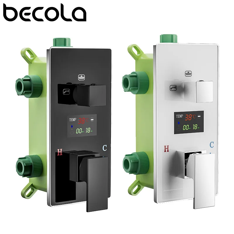 Becola Temperature Display Shower Diverter Mixer Valve Shower Faucet Valve Bathroom Shower Flow Control Valve With pre embedded