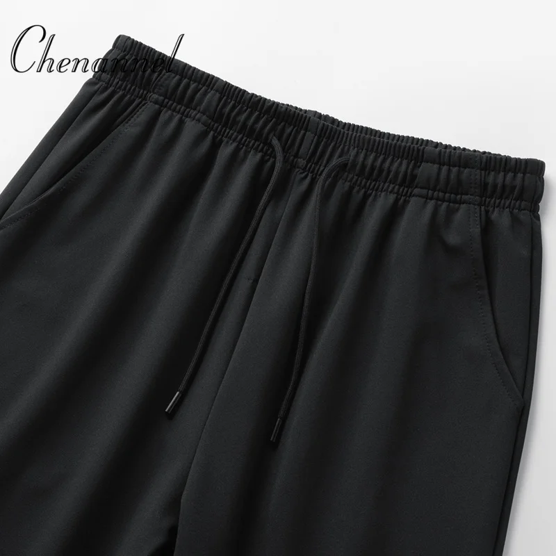 Black long pants with elastic waist and tapered legs fleece new autumn outdoor sporty style loose long pants