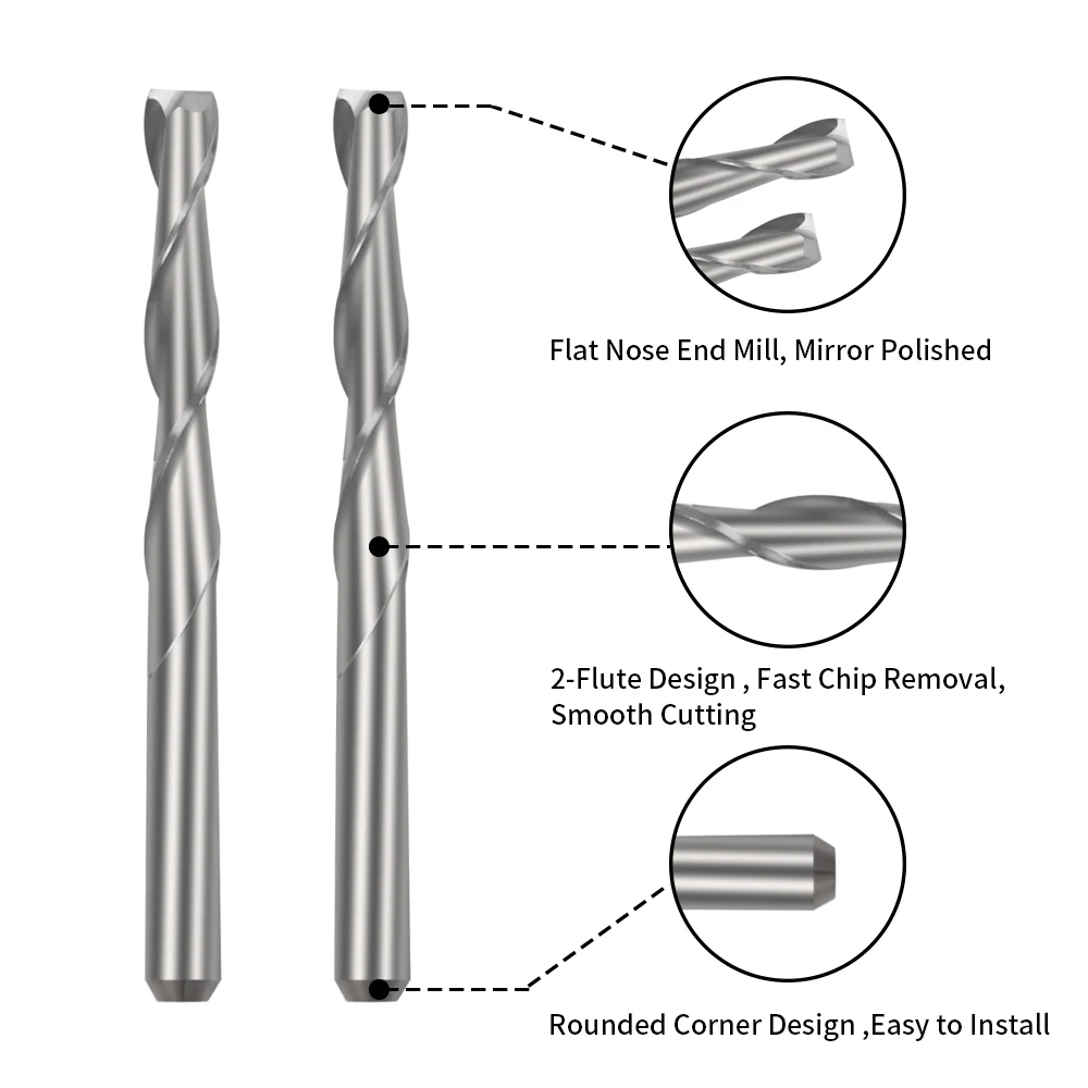 Fraise en spirale à double tranchant, tungstène, solide, Varbide, conique, outils de travail du bois, routeur CNC, fraise pour acrylique, 3.175mm