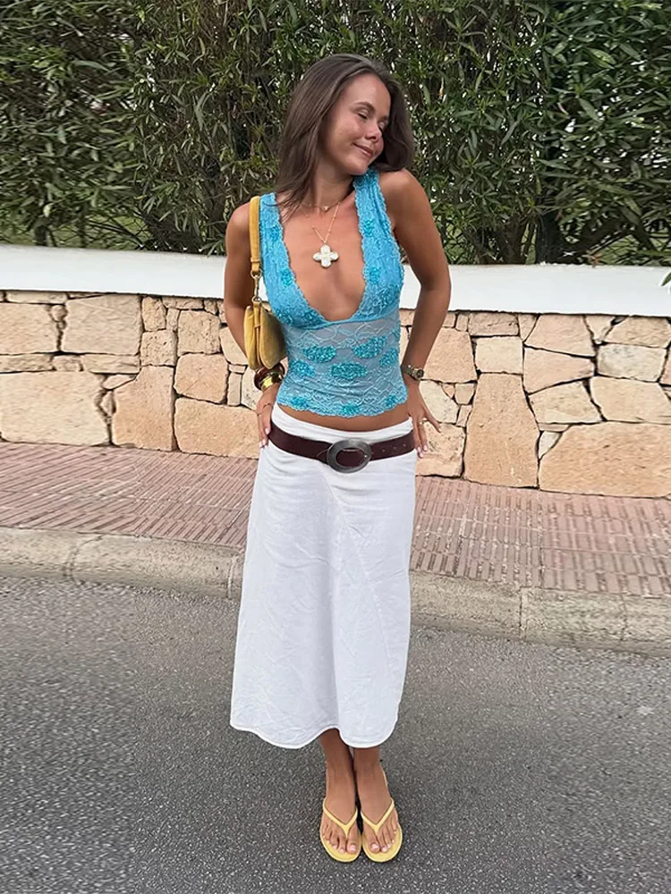 Sexy Sequined Vest Skirts Suit Women Lace Sleeveless Waist-Closed Top Ruffle Mini Ribbon Skirt 2026 Summer Vacation Set Lady view 4