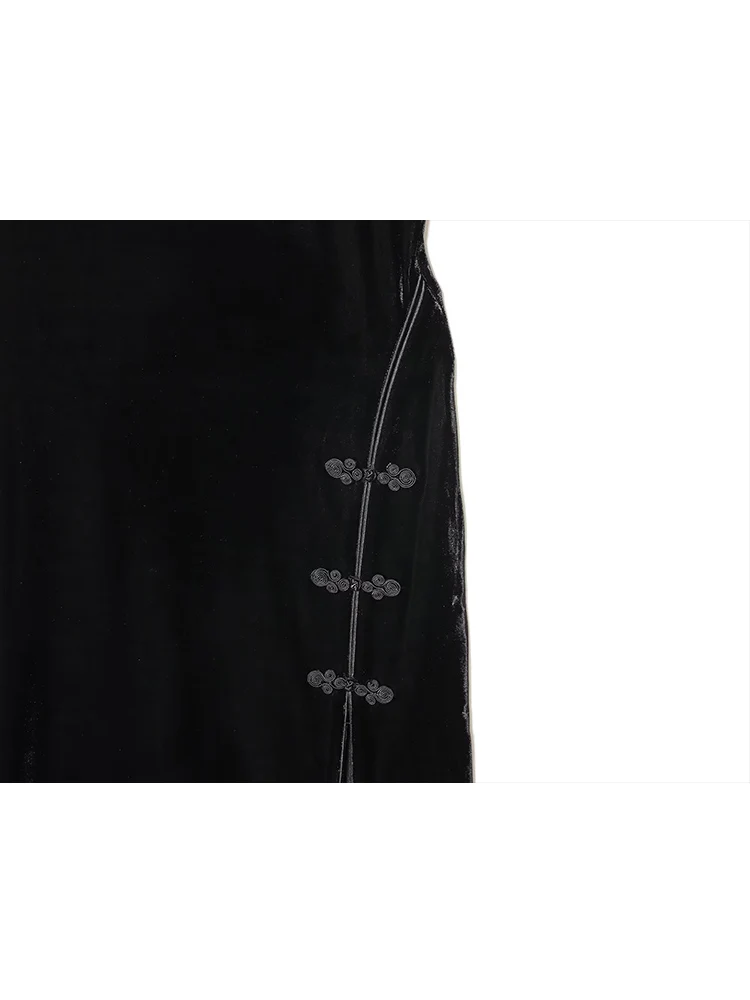 Frauen Elegante Lange Schlitz Qipao Kleid Retro Chinesischen Stil Cheongsam Kleid Schwarz Stehkragen Mode Schlanke Damen Party Kleid