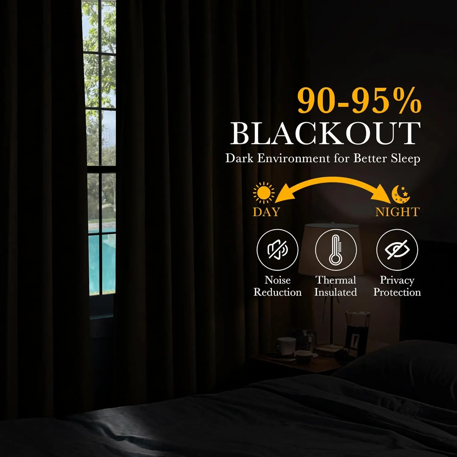 Blackout Curtains 96 Inch Long, Room Darkening Thermal Insulated Drapes for Bedroom, 52 Wide, 2 Panels, Black view 3