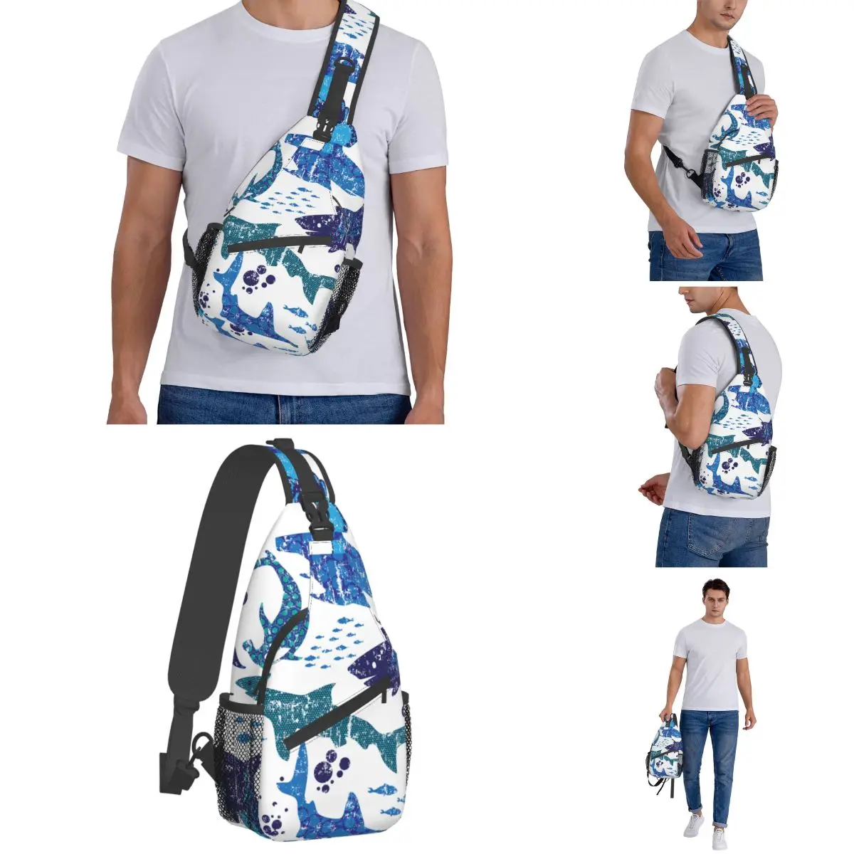 Shark Vintage Small Sling Bag Chest Crossbody Shoulder Sling Backpack Outdoor Sports Daypacks world ocean sea Printed Bookbag