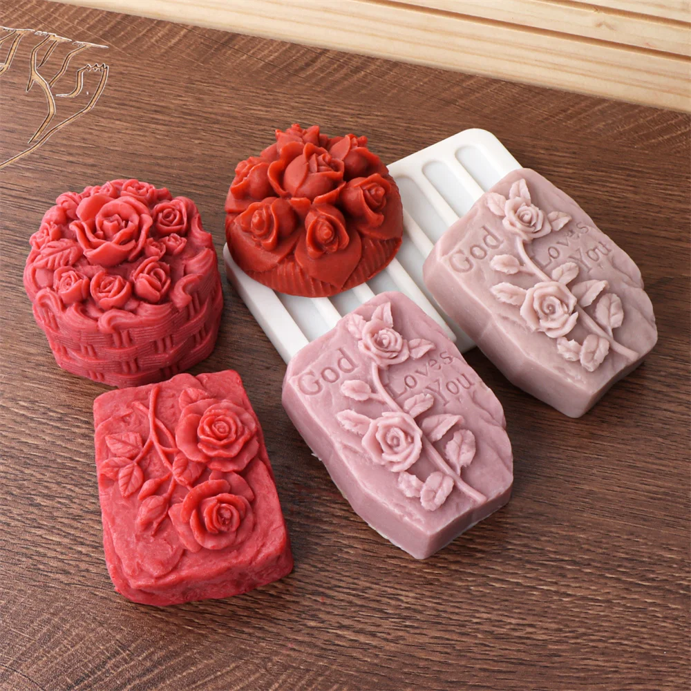 Round Rose Soap Silicone Mold Valentine\'s Day Flower Soap Mold DIY Peony Tulip Rose Plaster Candle Mold Valentine\'s Day Gift