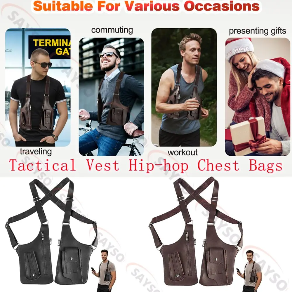 

Double Shoulder Strap Multi-Pocket Outdoor Anti-Theft Tactical Fishing Bag Waterproof PU Multi-Purpose Men's Crossbody Bags