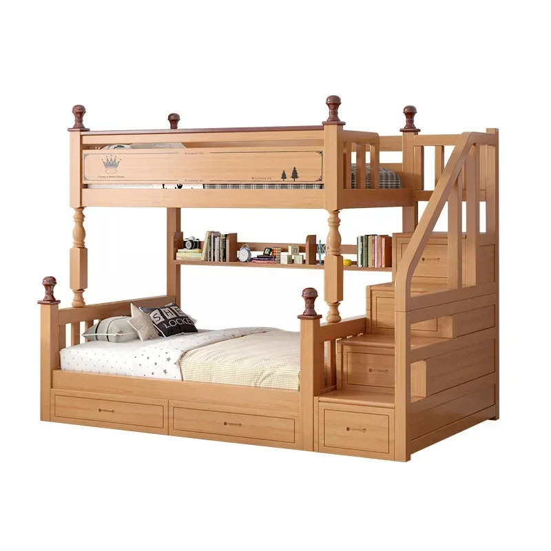 

Modern simple solid wood mother and child bed high and low bed household small apartment bunk bed