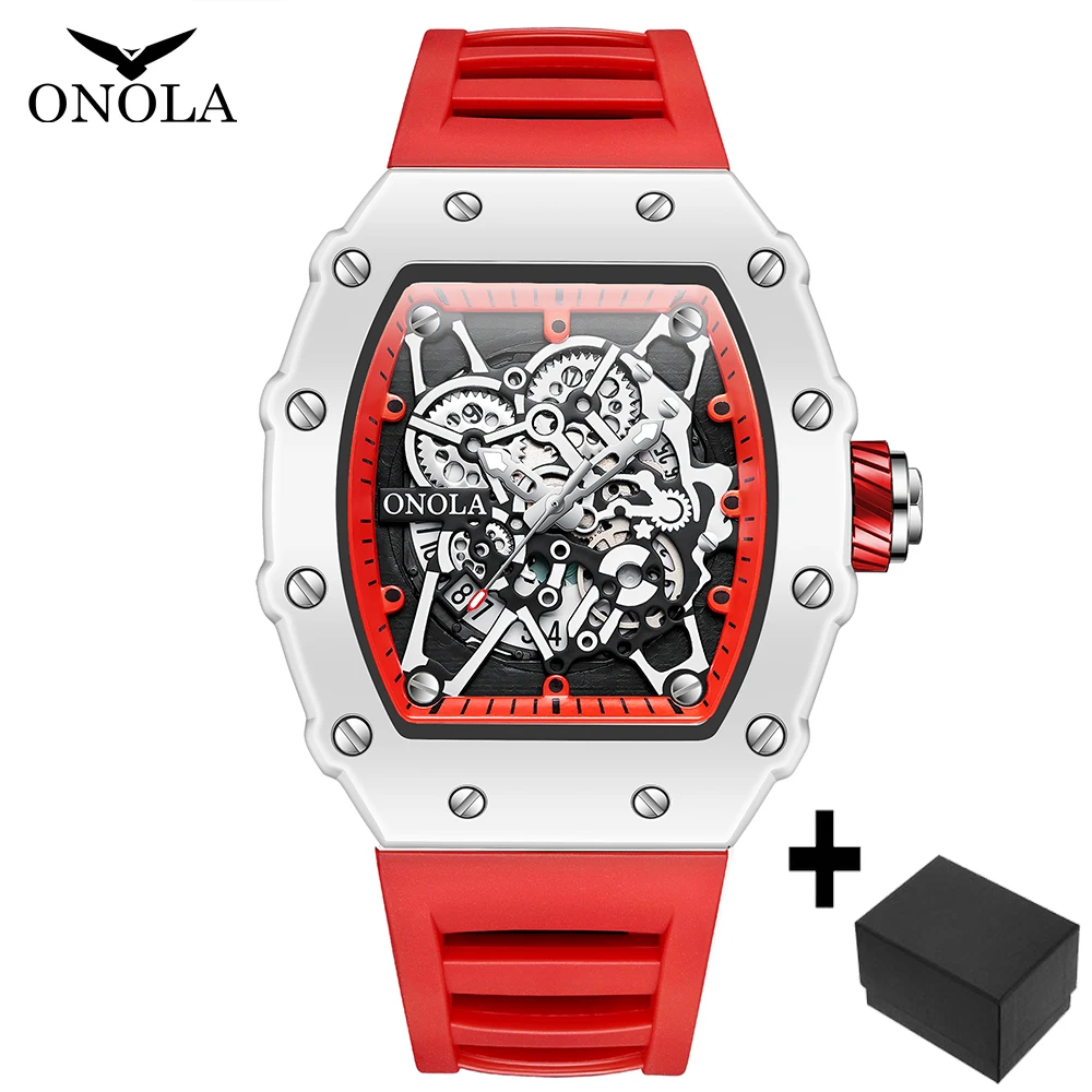 Marchio di moda ONOLA Orologio da polso al quarzo da uomo Casual Luminoso Orologi da polso impermeabili Tonneau Sport Cinturino in silicone Orologio