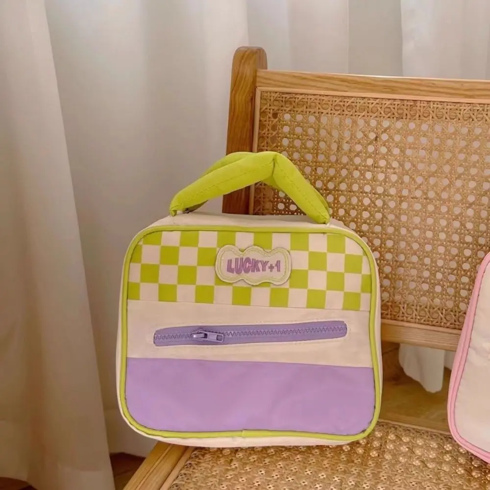 

Cotton Stuffed Handle Contrasting Colors Cosmetic Bag Korean Style Toiletries Organizer Makeup Pouch Bag Handbag Large Capacity