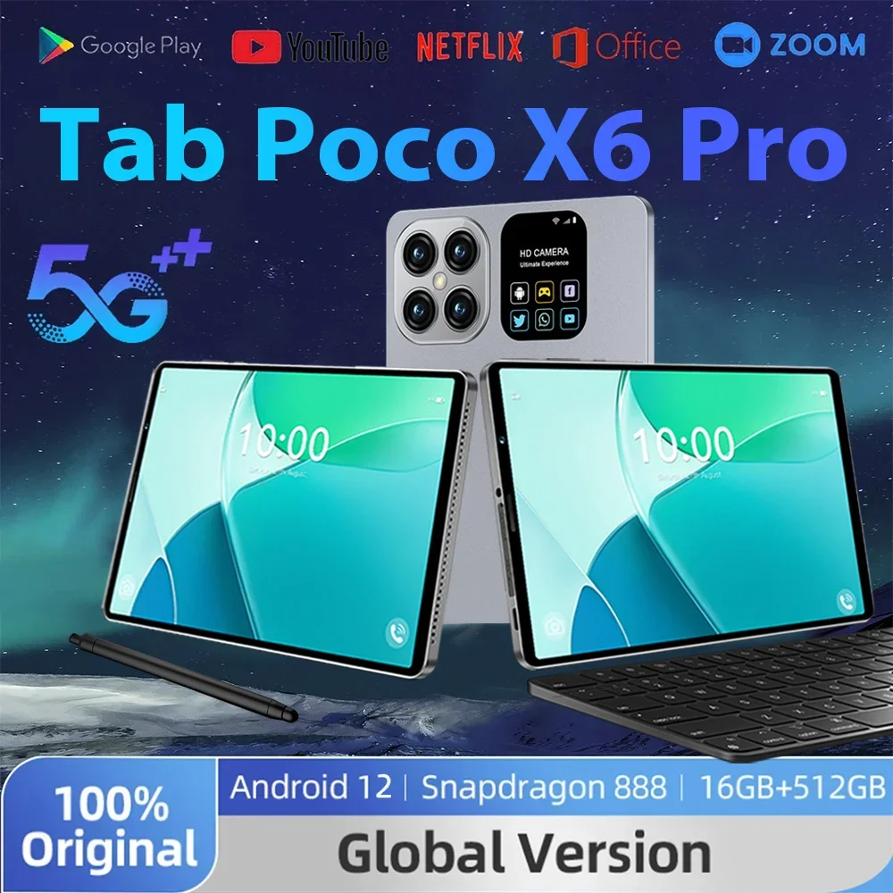 

2024 Global Version Tablets Poco X6 Pro Original PC 16MP HD Original Tablet 5G Wifi Android PC Tablets Google Play Snapdragon888