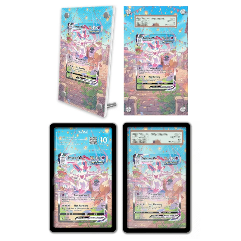 Étui de protection en acrylique pour figurine de jeu d'anime Pokémon Sylveon Evolving Skies, avec porte-clés, modèle de collection
