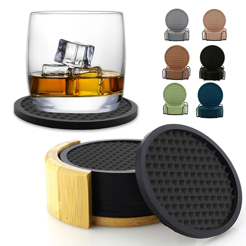 6Pcs 10cm Silicone Coasters Round Heat Resistant Rubber Tea Cup Mat Drink Coffee Mug Glass Beverage Holder Pad Decor Table Mat