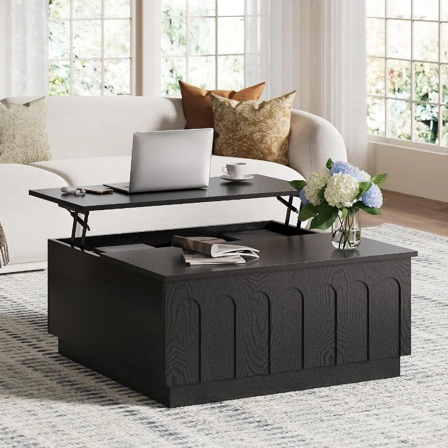 31.5 Lift Top Coffee Table with Storage for Living Room, Engineered Wood, Walnut Finish, Smooth Hydraulic Lift Mechanism
