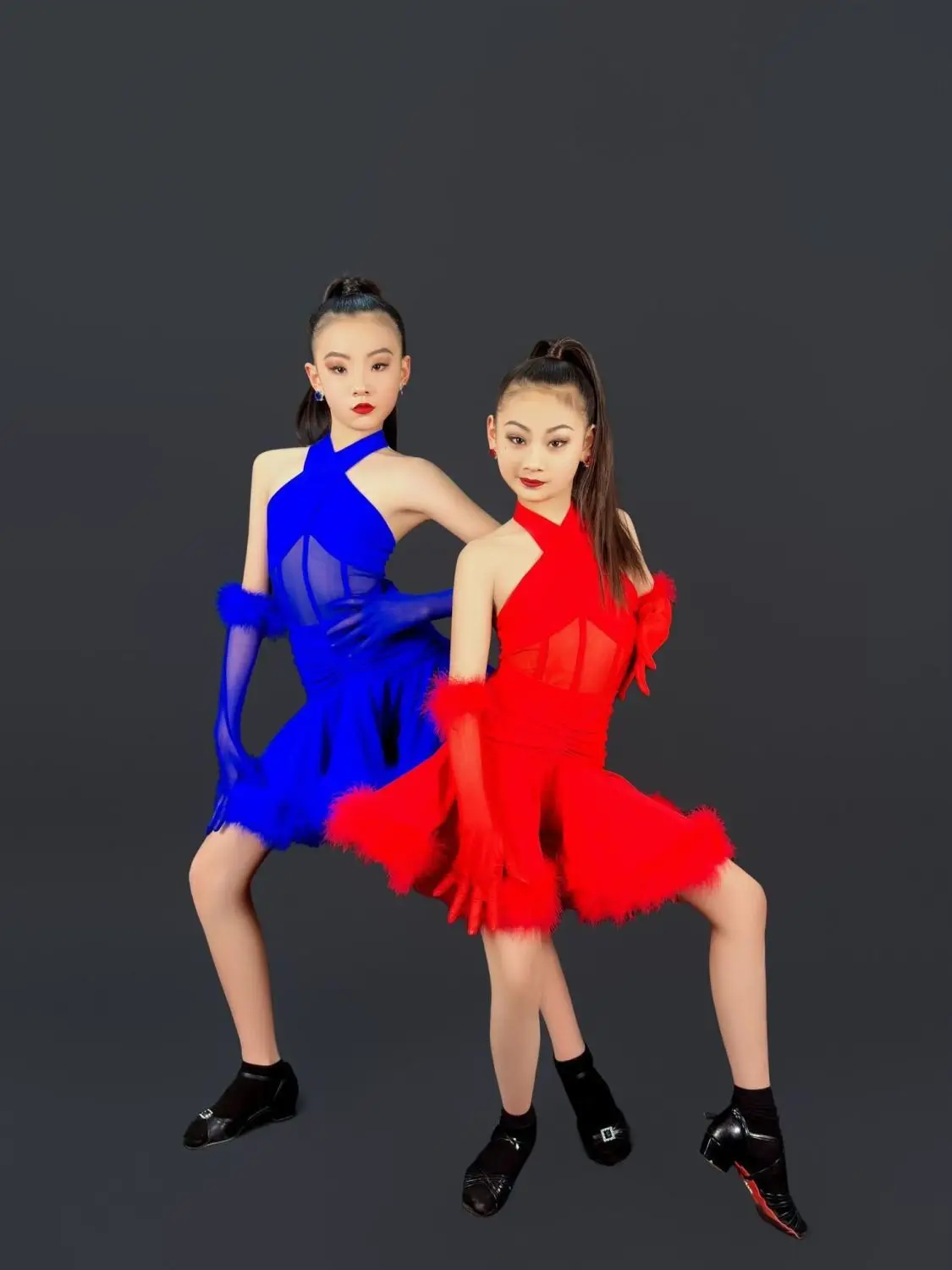 Kids Chacha Samba Rumba Latin Dance Competition Dresses Girls Halter Latin Dance Dress Child Stage Performance Costumes HD008