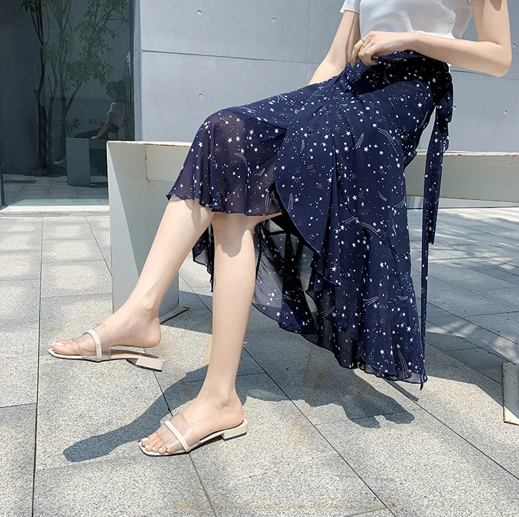 

Платье-халтер из шифона с асимметричным цветочным принтом и завышенной талией в корейском стиле, с поясом, для путешествий, для женщин