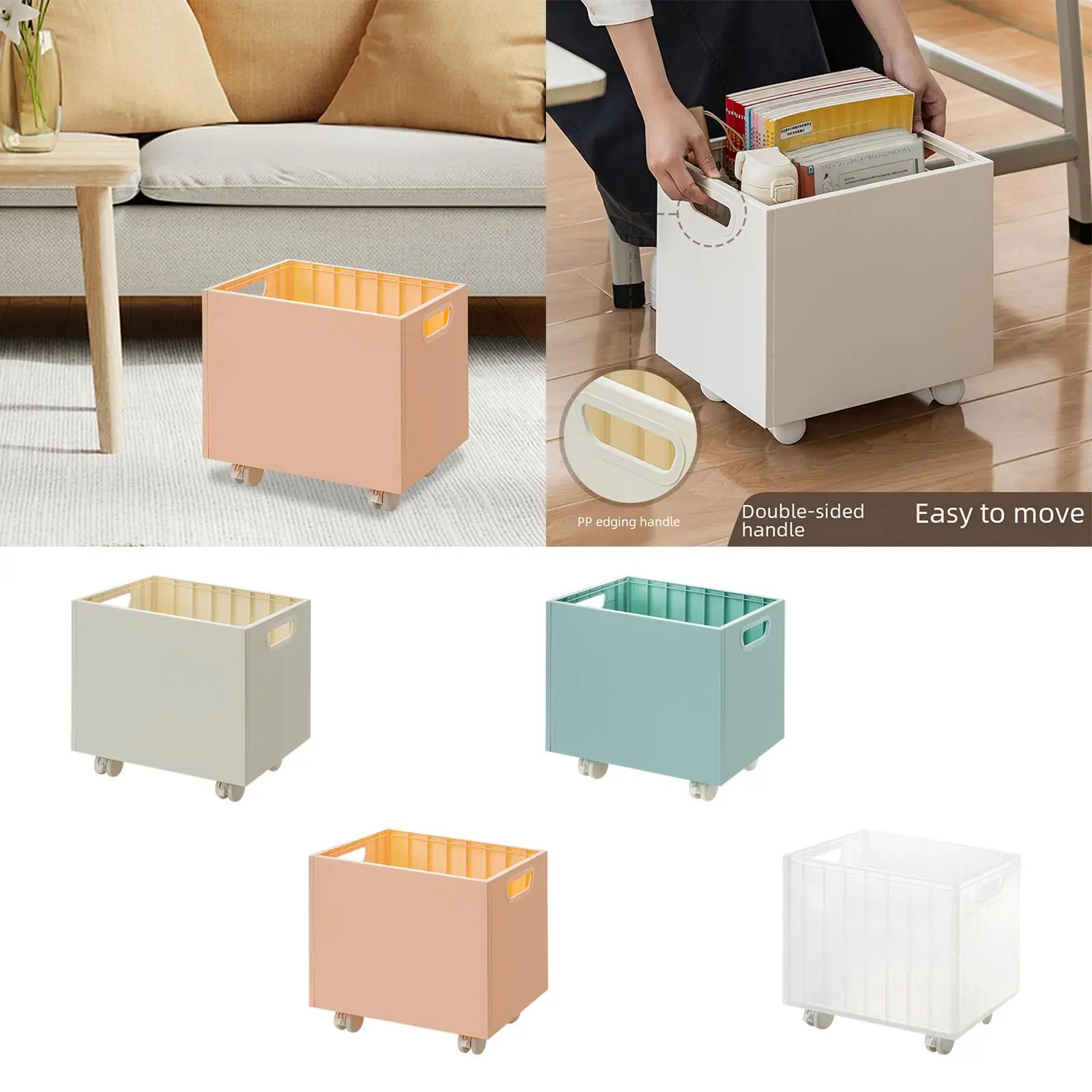 Stackable Book Storage Box File Box with Wheels for Living Room Bedroom Home