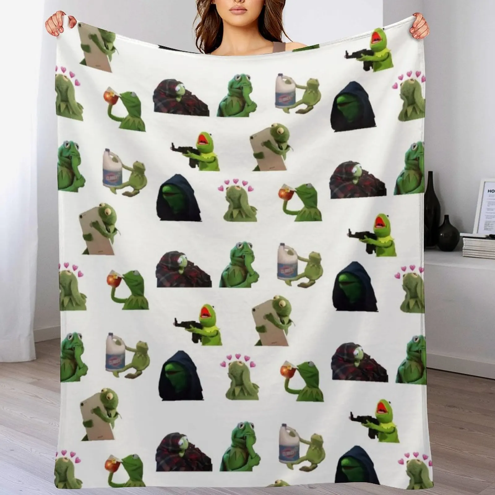 

Kermit meme sticker pack Throw Blanket All Season Lightweight Soft Blanket for Bed