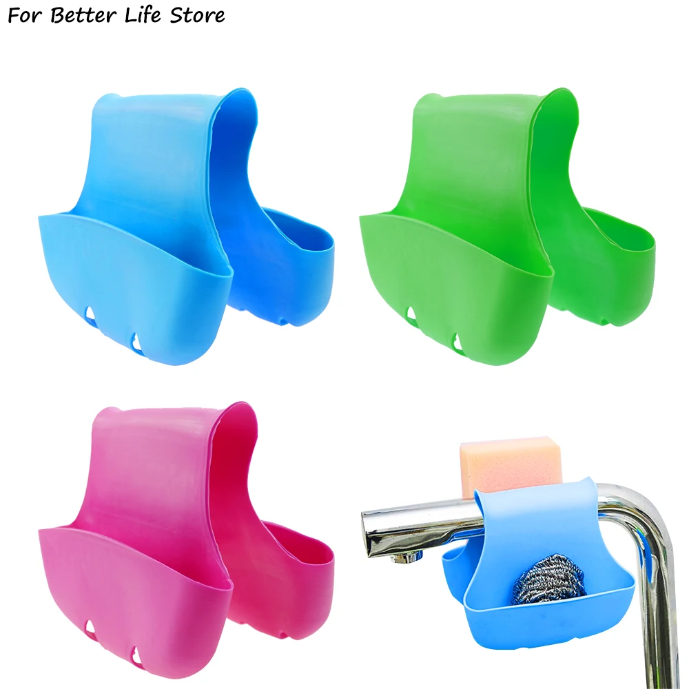 1Pcs 3 Colour 35G Silicone Saddle Shape 2pockets Drain Hanging Storage Basket Sponge Faucet Sink Bag Home Kitchen Tools