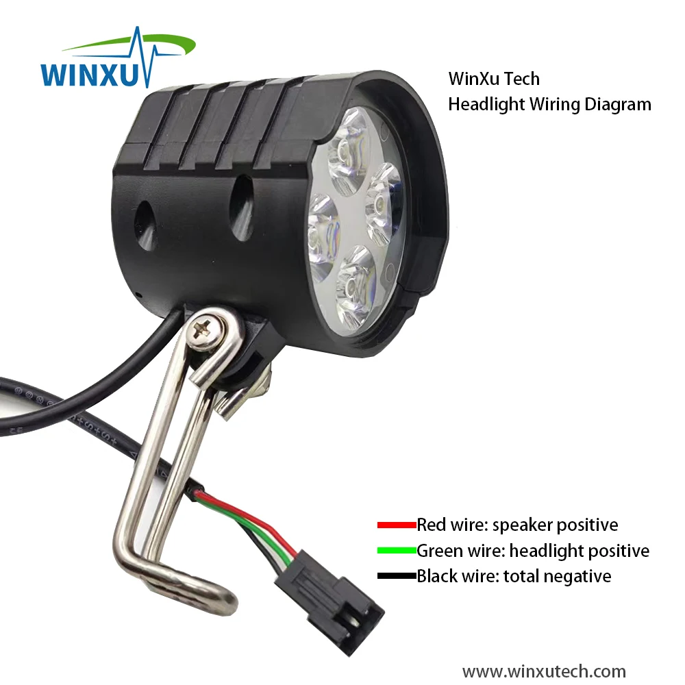 Electric Scooter Headlight Horn 12W High Bright 4 LED 2-in-1 36V to 72V Universal Front Light for Electric Folding Bicycle Ebike