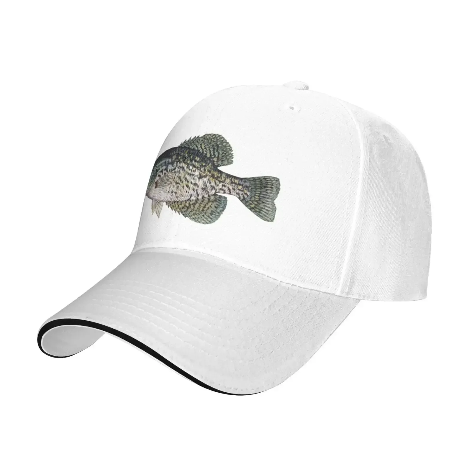 Crappie Fish Baseball Cap Men Women - Duck Tongue Classic Sandwich Hat Plain White